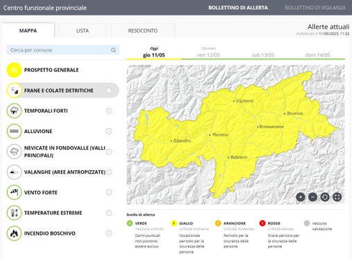 L'odierno bollettino di allerta. (Foto: ASP)