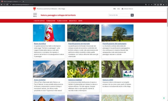 Chiaro ed informativo. Il nuovo portale web della Ripartizione Natura, paesaggio e sviluppo del territorio della Provincia autonoma di Bolzano. (Foto/Screenshot: ASP)