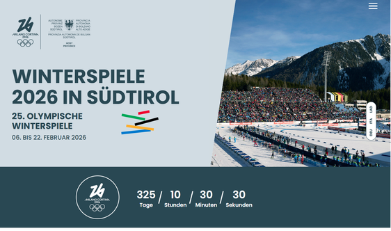Alle Informationen zu den Olympischen Winterspielen in Südtirol sind ab sofort auf einer eigenen Webseite abrufbar. (Screenshot: LPA)