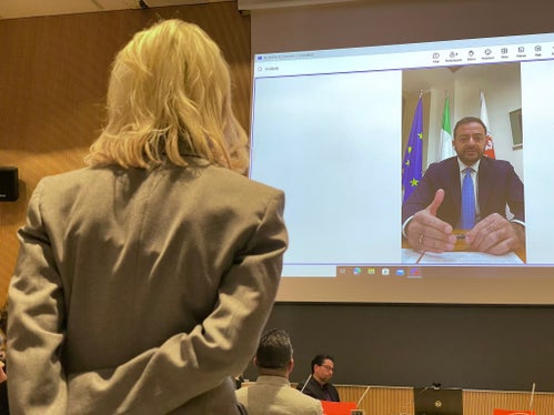 Il vicepresidente Marco Galateo durante il suo intervento in videoconferenza. Ammiro il lavoro svolto dal Cts Einaudi. Sfogliando il Bilancio, ho trovato una scuola aperta al territorio attraverso collaborazioni con aziende ed enti e numerosi corsi di formazione continua. (Foto: GNews)