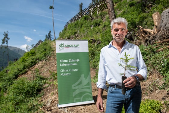 LR Schuler bei der Baumpflanzaktion der Arge Alp. (Foto: LPA/Ivo Corrà)
