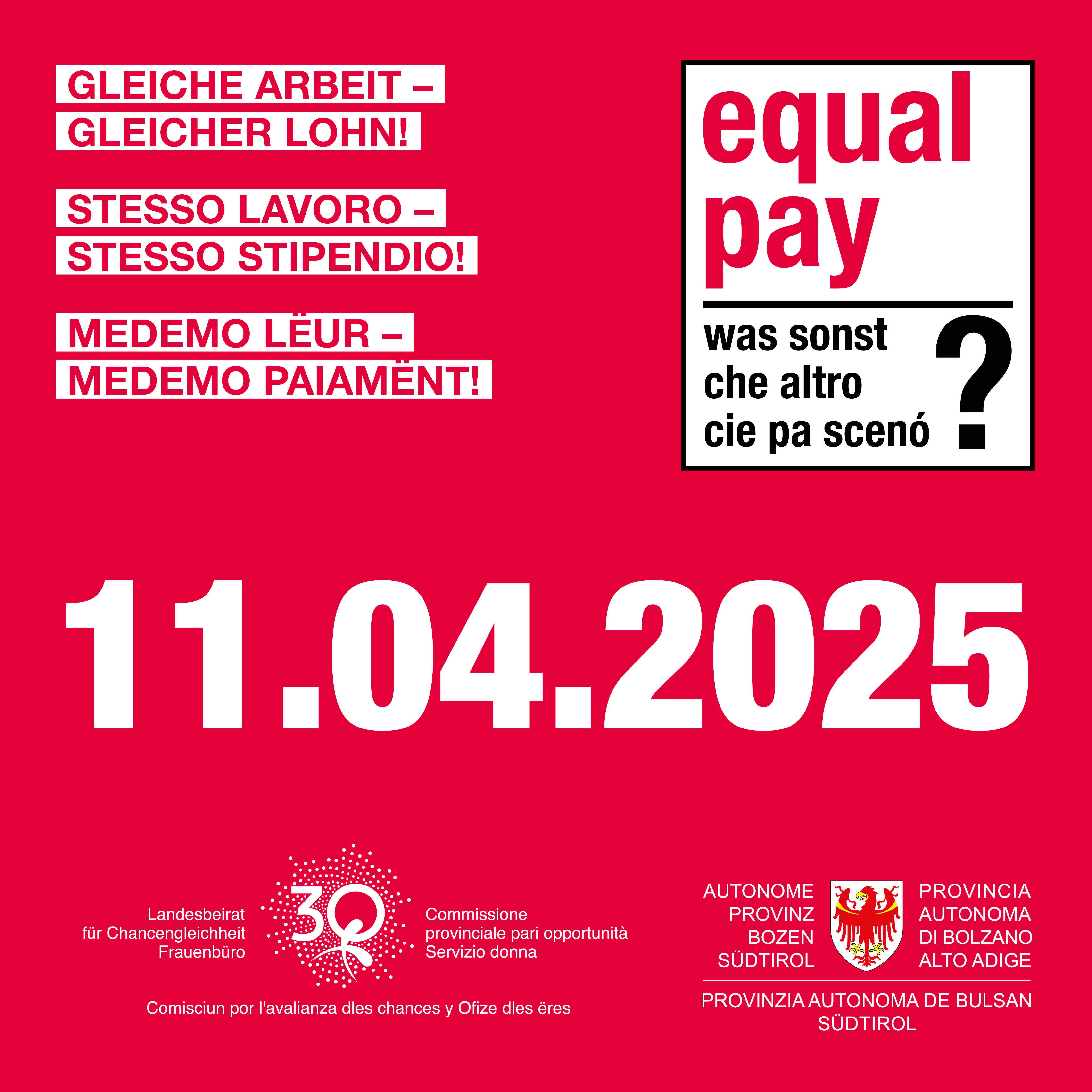 Am 4. April wird das Schwerpunktthema des diesjährigen Equal Pay Days vorgestellt. (Grafik: Frauenbüro)