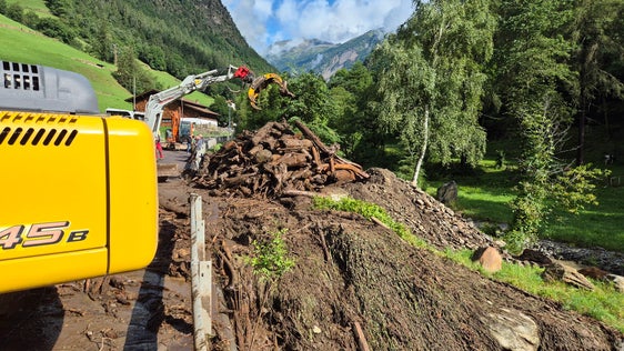 Durante gli eventi alluvionali, la legna selvatica viene trascinata, come avvenuto durante la frana nel rio di Rattisio Vecchio in Val Senales del 6 luglio (nella foto). L'Ufficio Sistemazione bacini montani ovest dell'Agenzia per la Protezione civile ha smaltito questa legna selvatica in modo professionale. (Foto: USP/Ufficio Sistemazione bacini montani ovest dell'Agenzia per la Protezione civile/Martin Eschgfäller)