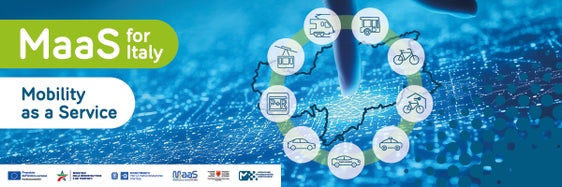 Beim Projekt "MaaS for Italy - Mobility as a Service" (im Bild das Logo) wird in Südtirol eine neue App bereit gestellt, über die Bürgerinnen und Bürger, aber auch Unternehmen Fahrten mit verschiedenen Verkehrsmitteln auf dem Smartphone planen und buchen können. (Foto: LPA)