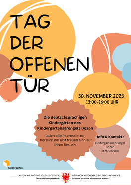 Das Plakat zum Tag der offenen Tür des Kindergartensprengels Bozen 