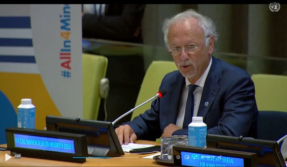 Fernand de Varennes, relatore speciale sulle questioni delle minoranze presso il Consiglio dei diritti umani delle Nazioni Unite (Foto: UN Web TV)