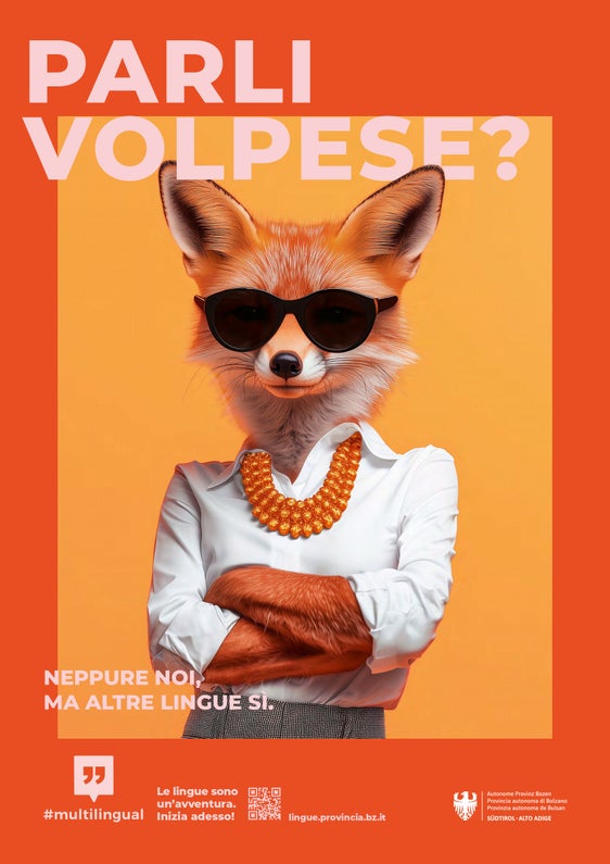 Con lo slogan “Le lingue sono un'avventura”, il 30 giugno prende il via su tutto il territorio provinciale una nuova campagna informativa della Provincia autonoma di Bolzano volta a dare visibilità alla variegata offerta di corsi di lingua e attività linguistiche finalizzate al conseguimento dell'attestato di bilinguismo. (Foto: USP)