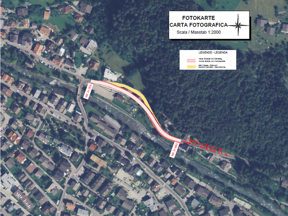 Die Fotokarte zeigt, wo genau die Landesstraße 48 verlegt wird. (Foto: LPA/Ressort für Infrastrukturen und Mobilität)