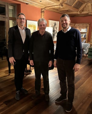 Il presidente Kompatscher, il commissario europeo Gentiloni e il vicepresidente Alfreider a Dobbiaco (Foto: ASP)