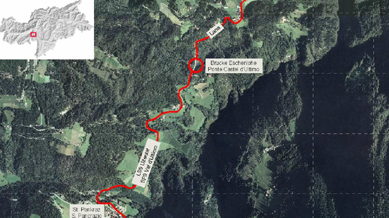 Sobald es das Wetter im Frühjahr zulässt, sollen die Arbeiten an der Brücke für die wichtige Straßenverbindung ins Ultental starten. (Foto: LPA/Landesabteilung Tiefbau)
