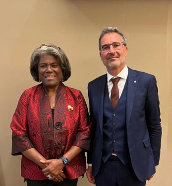 Il presidente della Provincia ha avuto a New York diversi incontri bilaterali. Tra gli altri, ha incontrato anche l'ambasciatrice americana alle Nazioni Unite, Linda Thomas-Greenfield (Foto: ASP)