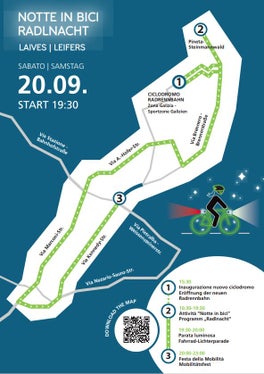 Il percorso dell'evento, dall'inaugurazione del ciclodromo in zona sportiva Galizia, al pomeriggio a Pineta di Laives, fino alla Festa della Mobilità in via Kennedy. (Foto: USP/STA)