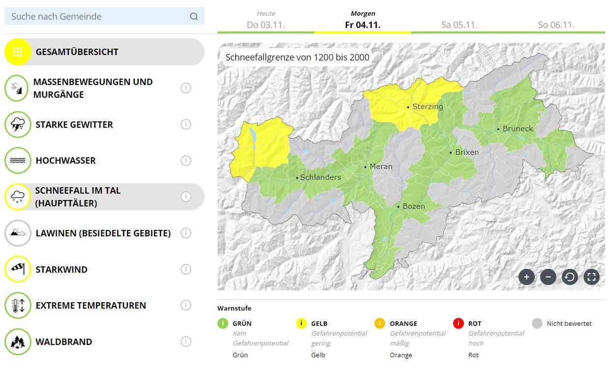 Informiert und vorbereitet: Dem aktuellen Warnlagebericht kann entnommen werden, wo morgen mit Schneefall im Tal zu rechnen ist. (Quelle: Landeswarnzentrum)
