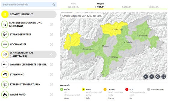 Informiert und vorbereitet: Dem aktuellen Warnlagebericht kann entnommen werden, wo morgen mit Schneefall im Tal zu rechnen ist. (Quelle: Landeswarnzentrum)