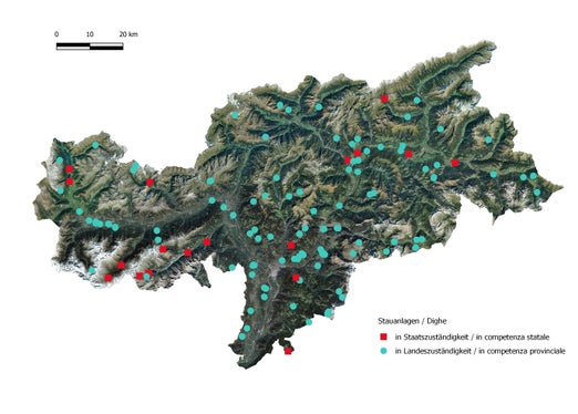 Zuständigkeit bei den Stauanlagen in Südtirol (Grafik: Landesamt für Hydrologie und Stauanlagen in der Agentur für Bevölkerungsschutz)