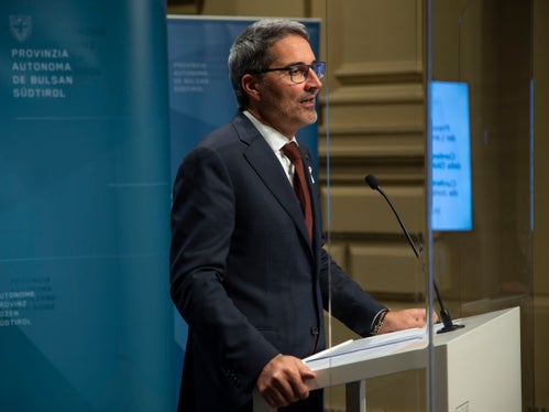 Il presidente della Provincia, Arno Kompatscher, nel corso della conferenza stampa odierna (Foto: ASP/Fabio Brucculeri)