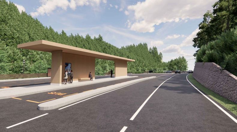 Lunedì 6 maggio verranno consegnati all’impresa costruttrice i lavori di ampliamento e ottimizzazione della stazione degli autobus di Ponte Nova, nel Comune di Nova Ponente. (Rendering: BAUCON, Ing. Simon Neulichedl)