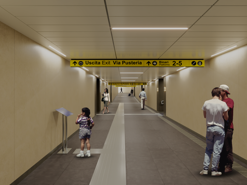 Hauptziel des Masterplans ist der Ausbau der Bahninfrastruktur. Vorgesehen ist eine zentrale Unterführung mit Aufzügen, Treppen und erhöhten Bahnsteigen. (Rendering: Gruppo FS)