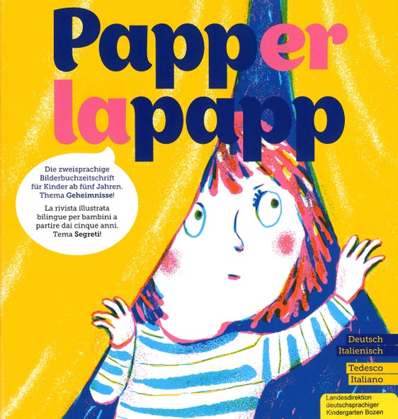 La rivista bilingue illustrata Papperlapapp è stata distribuita alle famiglie con bambini che stanno per iniziare la scuola di lingua tedesca, nella sua sesta edizione, nell'anno scolastico 2025/2026. (Foto: USP/Direzione provinciale Scuole dell'infanzia in lingua tedesca)