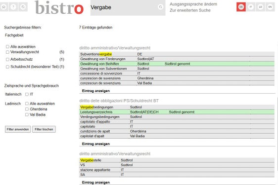 Die genormte Terminologie zum Vergaberecht wurde am 25. September im Amtsblatt der Region veröffentlicht. Das Wörterverzeichnis wird in der Datenbank "bistro" der Eurac (im Bild) digital für alle zugänglich gemacht. (Foto: LPA)