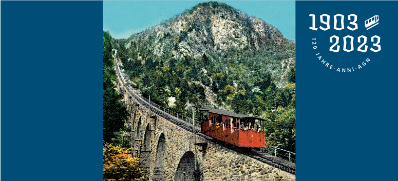 Il manifesto che celebra i 120 anni della funicolare della Mendola (Foto: ASP/Sta - Strutture Trasporti Alto Adige SpA)