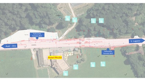La mappa dell'intervento di messa in sicurezza del tratto della SS 48 e di adeguamento delle fermate degli autobus in località Pausa (Foto: ASP/Ufficio tecnico strade Centro-Sud)