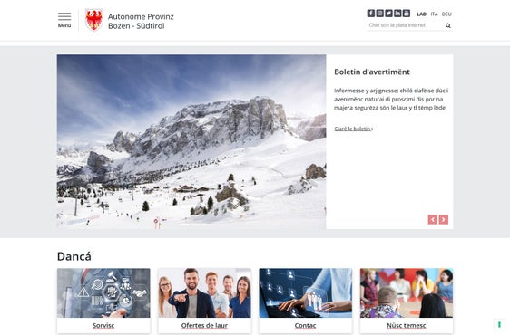 La nuova home page è disponibile anche in ladino (Foto: ASP)