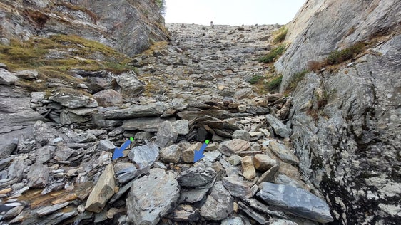 Analysen des Landesamtes für Hydrologie und Stauanlagen haben ergeben: Die statische Struktur der historischen Talsperre im Martelltal hat sich verschlechtert. Im Bild ersichtlich die Austrittspunkte der Durchströmung der Mauer am Hauptquerschnitt (Foto: LPA/Landesamt für Hydrologie und Stauanlagen)