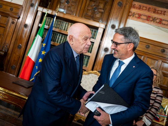 Cordiale il confronto tra il ministro Carlo Nordio e il presidente Arno Kompatscher. (Foto: USP/Fabio Brucculeri)