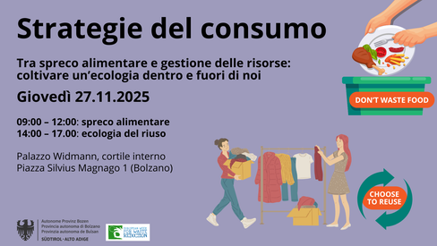 Il 27 novembre a Bolzano si terrà la tavola rotonda organizzata dall'Ufficio Gestione rifiuti si occuperà in due parti dello spreco alimentare e della gestione delle risorse. (Foto: Agenzia provinciale per l'ambiente e la tutela del clima)