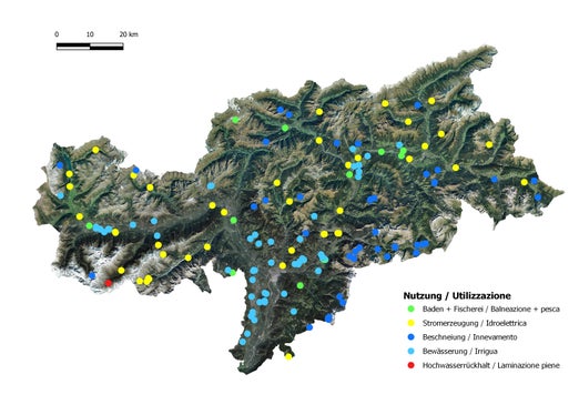 Nutzung der Stauanlagen in Südtirol (Grafik: Landesamt für Hydrologie und Stauanlagen in der Agentur für Bevölkerungsschutz)
