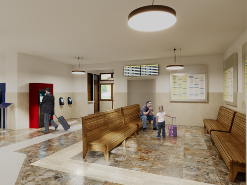 Rendering eines Teils des zukünftigen Warteraums. (Rendering: Gruppo FS)