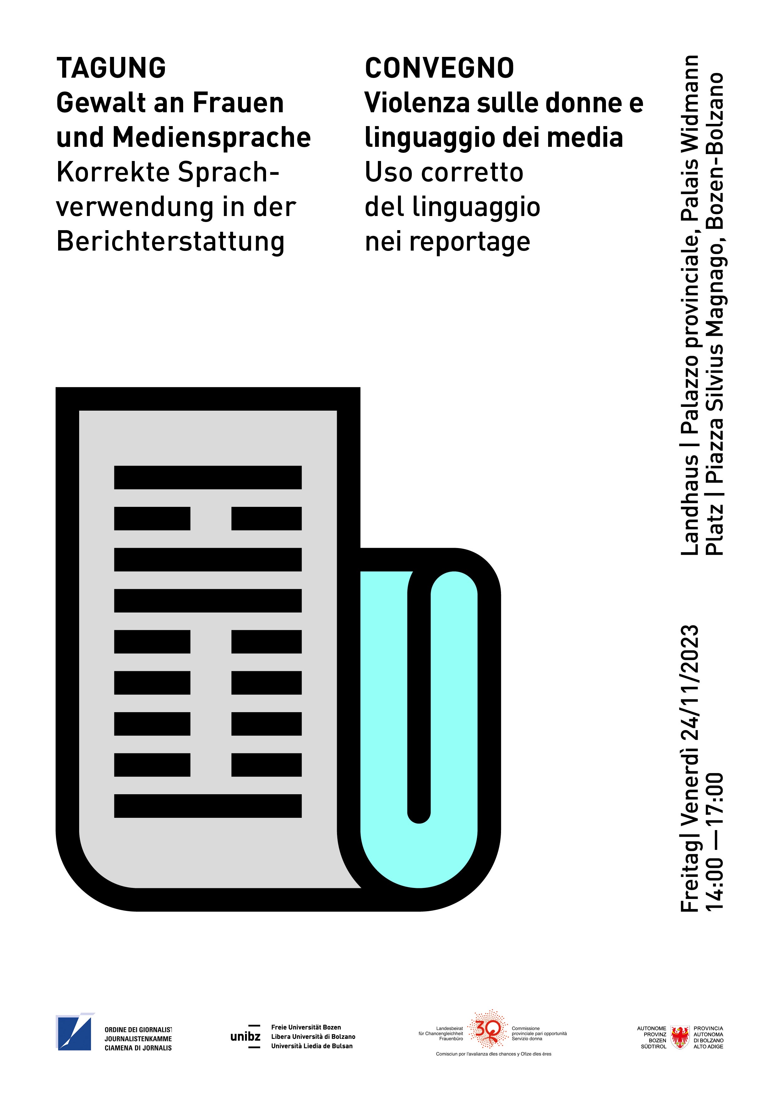 Venerdì 24 novembre si terrà il convegno organizzato dalla Commissione provinciale per le pari opportunità delle donne in collaborazione con l'Ordine dei giornalisti del Trentino-Alto Adige, la Libera Università di Bolzano e l'Agenzia provinciale di stampa e comunicazione (Foto: ASP)