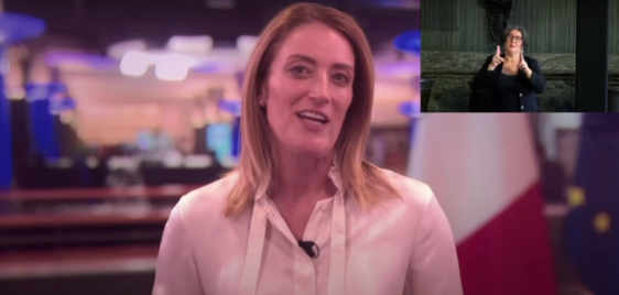 Il videomessaggio inviato dalla presidente del Parlamento europeo, Roberta Metsola. (Foto: ASP)