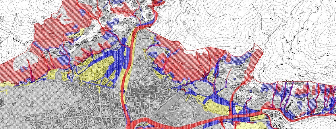 Der Gefahrenzonenplan (GZP) ermittelt die Gebiete mit hydrogeologischen Gefahren auf dem Gemeindegebiet. Er unterscheidet vier Zonen und drei Gefährdungsstufen. (Foto: LPA)