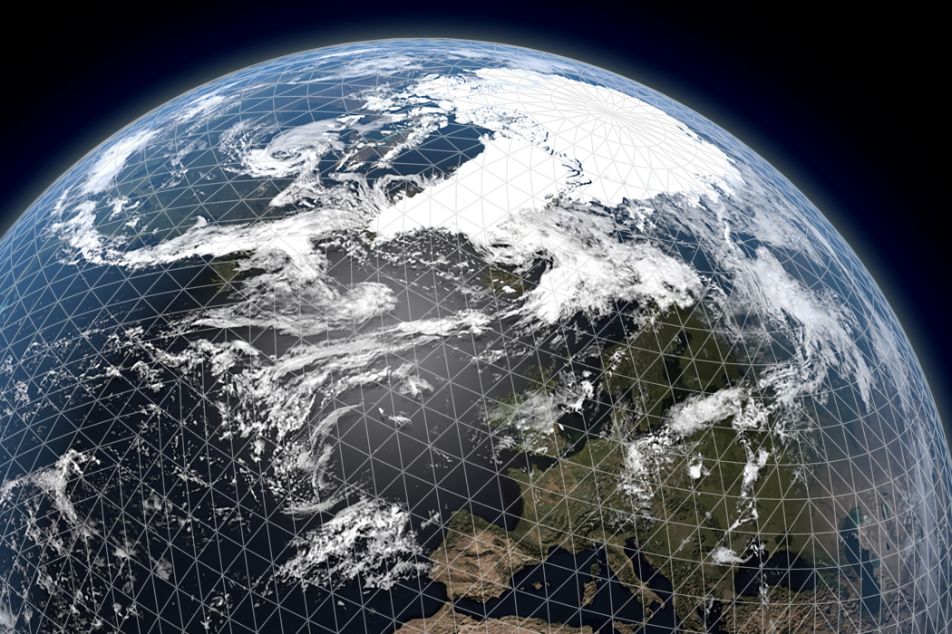 Das Datenmodell ICON enthält als Basis der Gitterstruktur ein in die Erdkugel platziertes Dreiecksgitter. Durch die exaktere Abbildung der komplexen Topografie der Alpen errechnet das neue Wettermodell präzisere Vorhersagen des Wetters im Vergleich zum vorhergehenden Wettermodell.(Foto: ICON)