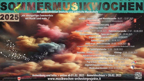 Anmeldungen zu den Sommermusikwochen und Orchesterprojekten der Landesdirektion Deutsche und ladinische Musikschule können ausschließlich online vom 1. bis 28. Februar erfolgen. 