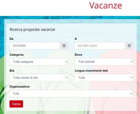 Database per la ricerca di eventi (Foto: Screenshot Homepage)