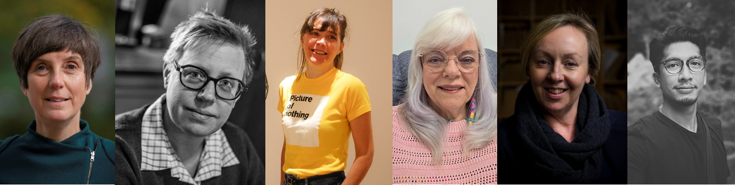 Die Referentinnen und Referenten der Reihe Culture Talks (von links): Agnes Wegner (Foto: Sebastian Bolesch), Emily Drabinsky (Foto: Jay Nubile), Ornella Dossi (Foto: Archivio fotografico Mart), Gayle Mather (Foto: Gayle Mather), Julie Adams  (Foto: Adam Rowley), Rizki Resa Utama aka OQ (Foto: Rizki Resa Utama). (Collage: Landesbibliothek Teßmann)