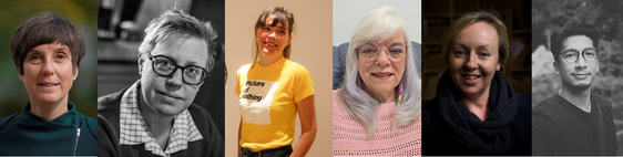 Die Referentinnen und Referenten der Reihe Culture Talks (von links): Agnes Wegner (Foto: Sebastian Bolesch), Emily Drabinsky (Foto: Jay Nubile), Ornella Dossi (Foto: Archivio fotografico Mart), Gayle Mather (Foto: Gayle Mather), Julie Adams  (Foto: Adam Rowley), Rizki Resa Utama aka OQ (Foto: Rizki Resa Utama). (Collage: Landesbibliothek Teßmann)