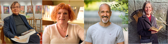 Markus Fritz, Sigrid Klotz, Martin Pichler e Margot Schwienbacher partecipano all'evento serale e forniranno al pubblico una panoramica dei loro libri preferiti (Collage di immagini: Tessmann)