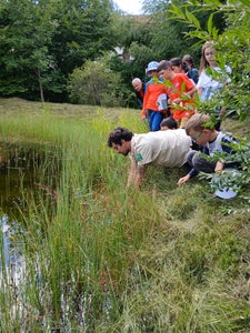 Die Suche nach Lebewesen im Biotop mit Marco Monarca und Marco Pisciali (CAI) gehörte für die Kinder bei der Junior Ranger-Ausbildung mit dazu. (Foto: LPA/Landesamt für Natur/Florian Tauber)