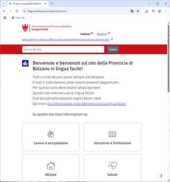 La homepage del rinnovato portale in lingua facile. (Foto: USP)