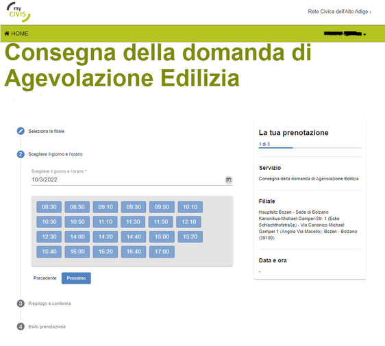 Modulo di prenotazione per la consegna della domanda di agevolazione edilizia (Foto: ASP/Ripartizione edilizia abitativa agevolata)