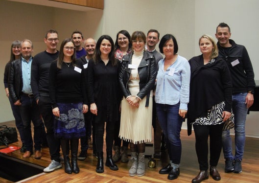 Die Südtiroler Abordnung in Wels mit Landesschuldirektorin Pedrotti (5.v.r.) (Foto: Musikschuldirektion)