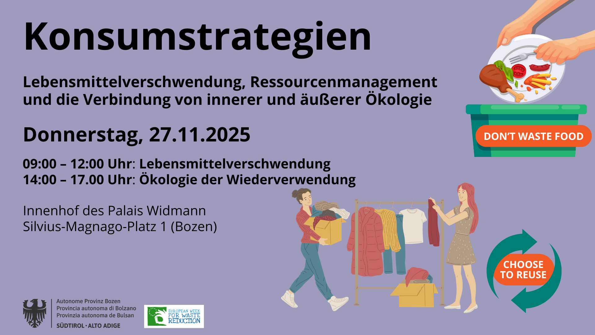 Mit Lebensmittelverschwendung und Ressourcenmanagement befasst sich die Podiumsdiskussion in zwei Teilen des Landesamtes für Abfallwirtschaft am 27. November in Bozen. (Foto: Landesagentur für Umwelt und Klimaschutz)