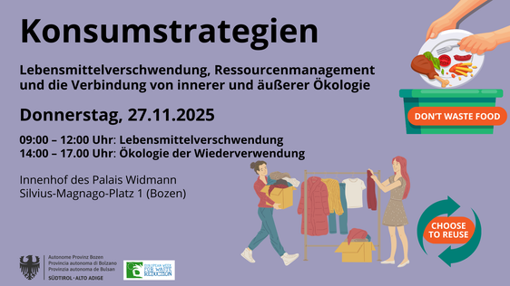 Mit Lebensmittelverschwendung und Ressourcenmanagement befasst sich die Podiumsdiskussion in zwei Teilen des Landesamtes für Abfallwirtschaft am 27. November in Bozen. (Foto: Landesagentur für Umwelt und Klimaschutz)