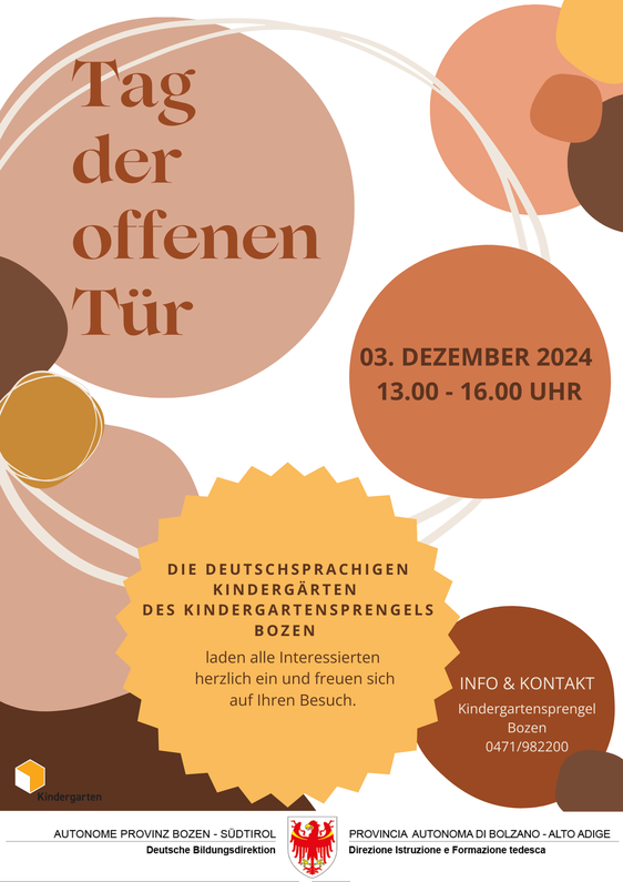 Am 3. Dezember öffnen die deutschsprachigen Kindergärten des Kindergartensprengels Bozen von 13 bis 16 Uhr ihre Türen für alle Interessierten.