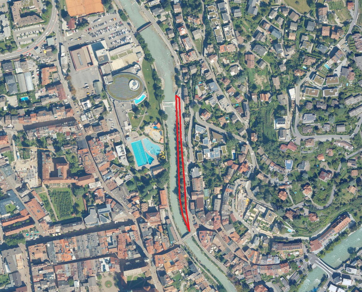 Das Landesamt für Wildbach- und Lawinenverbauung Nord beginnt Anfang Februar am Eisack in Brixen mit den Vorbereitungsarbeiten für ein neues Baulos zwischen der Schwimmbadanlage Acquarena und der Adlerbrücke. (Foto: LPA/Landesamt für Wildbach- und Lawinenverbauung Nord in der Agentur für  Bevölkerungsschutz)