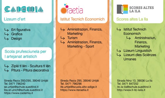 Les scores altes ladines á n'oferta de formaziun ampla y interessanta (Foto: Intendënza ladina)
